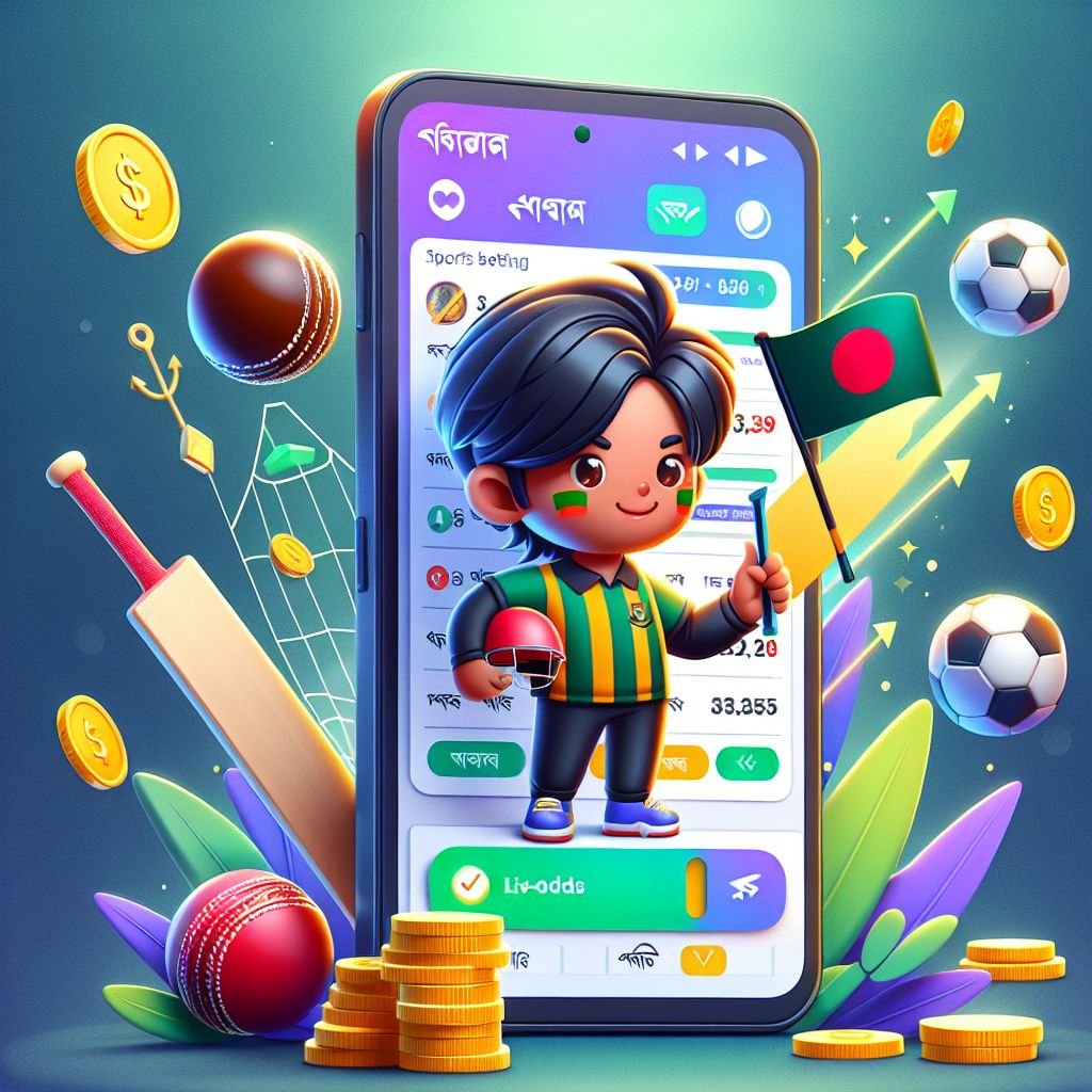 Taka8888 betting themed cartoon character with sports icons and coins