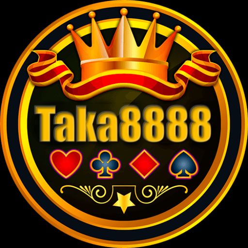 Taka8888 themed cartoon characters with coins, mobile phone, and game icons